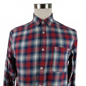 Jack & Jones Mens Button Up Red White Navy Blue Plaid Casual Shirt L